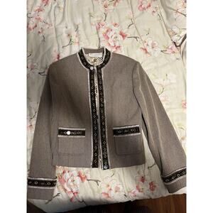 GORGEOUS St John COLLECTION Marie Gray Taupe & Brown JACKET TIGER EYE BUTTONS 2